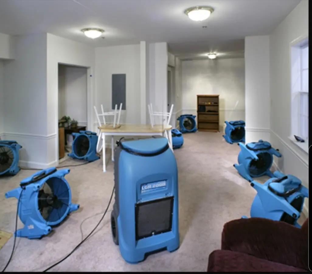 Air movers and dehumidifier setup for Water Extraction & Removal in North Smithfield